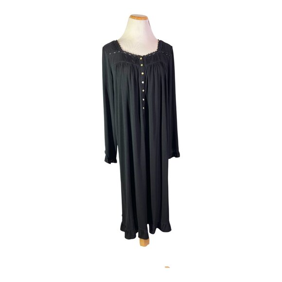 Eileen West Size S Stretchy Jersey Knit Black Nightgown Lace Trim - Picture 1 of 10